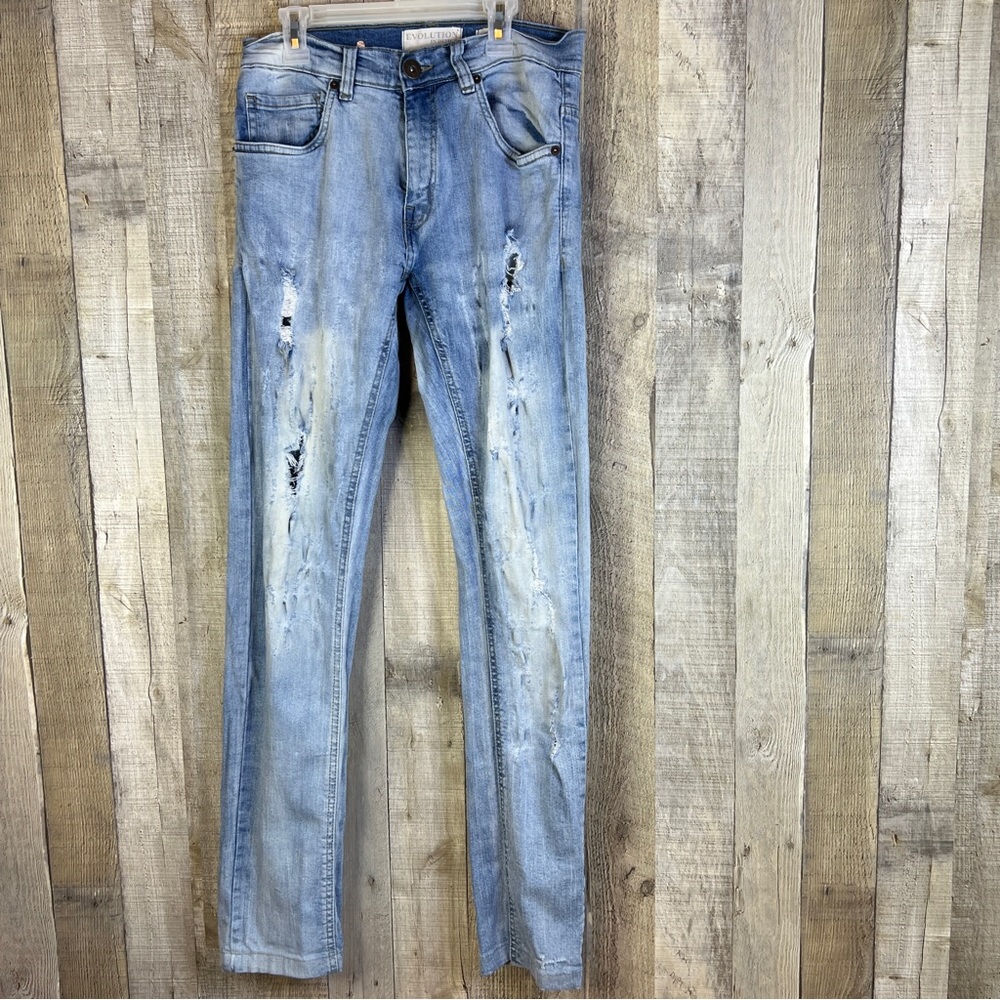 Evolution in Design 29/32 Distressed Acid Washed Jeans with Holes w/5 Po…